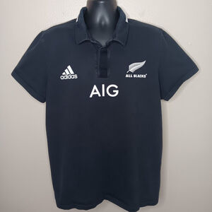 New Zealand All Blacks Men's XL Rugby Jersey Polo Shirt Adidas Black Cotton